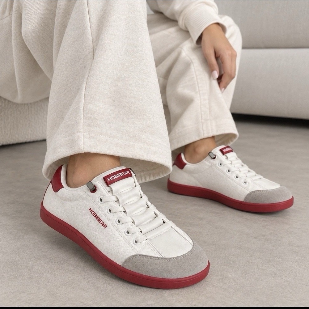 Hobibear Barefoot Sneakers White Red Minimalist Zero Drop Shoes Size 41